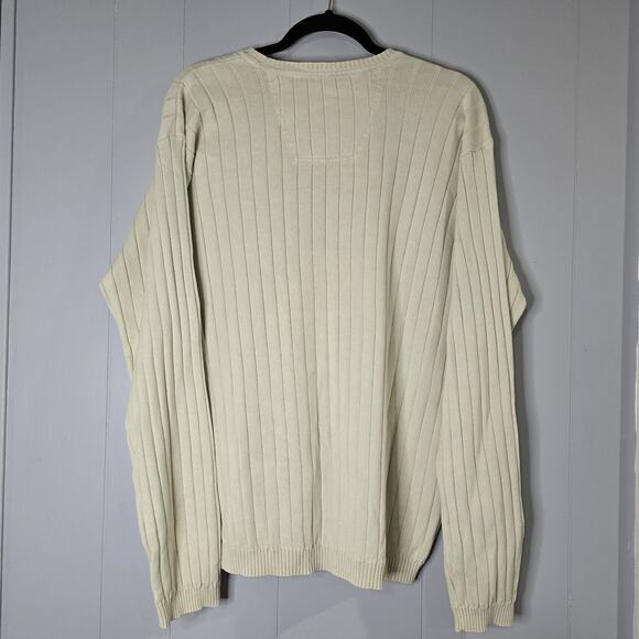 NWT IZOD Jeans Men Large Ivory Ribbed Knit Crew Neck Cotton Sweater Neutral - Picture 2 of 6